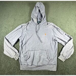 Polo Ralph Lauren Mens Blue Sun Faded Waffle Lined Hoodie Orange Pony Large
